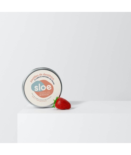 Dentifrice solide à croquer - boîte de 60 pastilles à la fraise