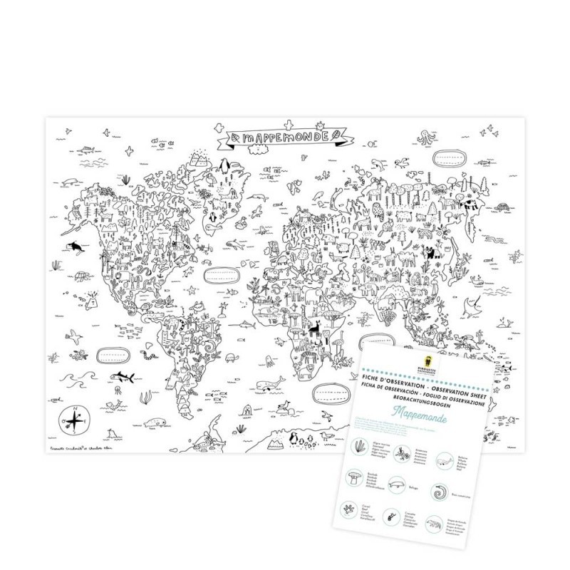 Poster Mappemonde à colorier Connaître le monde dans une manière créative!  - Cdiscount Maison