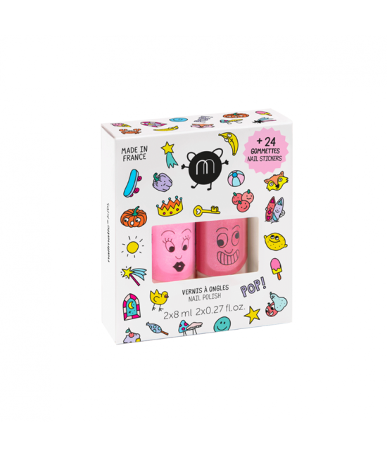 COFFRET STICKERS ET VERNIS ENFANT 2 vernis + 24 stickers ongles