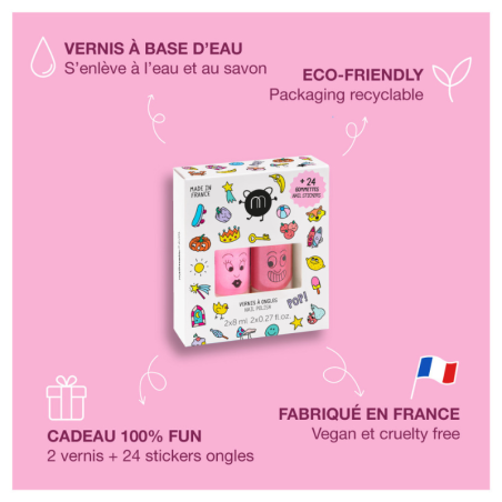 COFFRET STICKERS ET VERNIS ENFANT 2 vernis + 24 stickers ongles